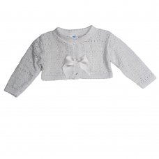 MC6031A- White: Baby Girls Knitted Bolero Cardigan With Bow (0-9 Months)